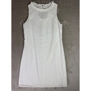 Sail to Sable White‎ Eyelet Sleeveless Dress Size Small Ruffle Neckline Summer